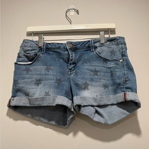 bebe Washed Blue Star Print Denim Shorts